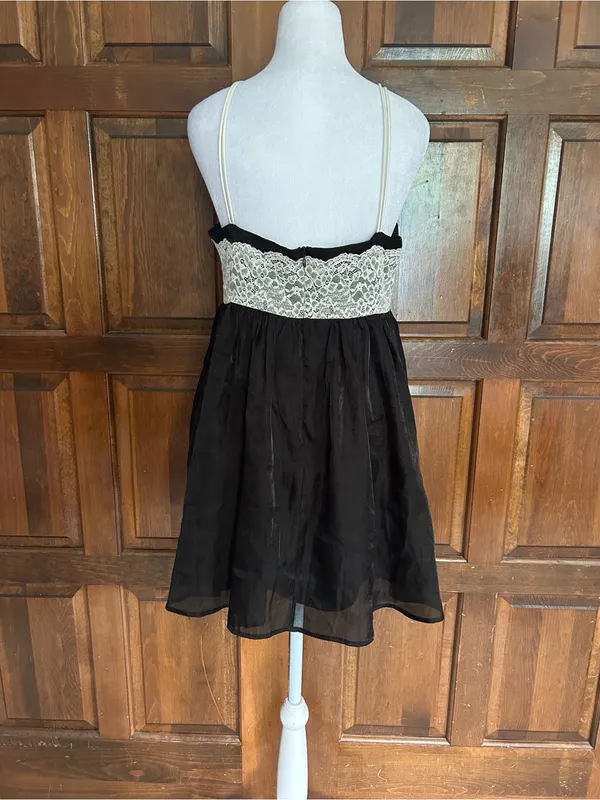 Sugar Thrillz Dolls Kill Broadway Nights Slip‎ Dress Black White Lace Mesh M - Image 4
