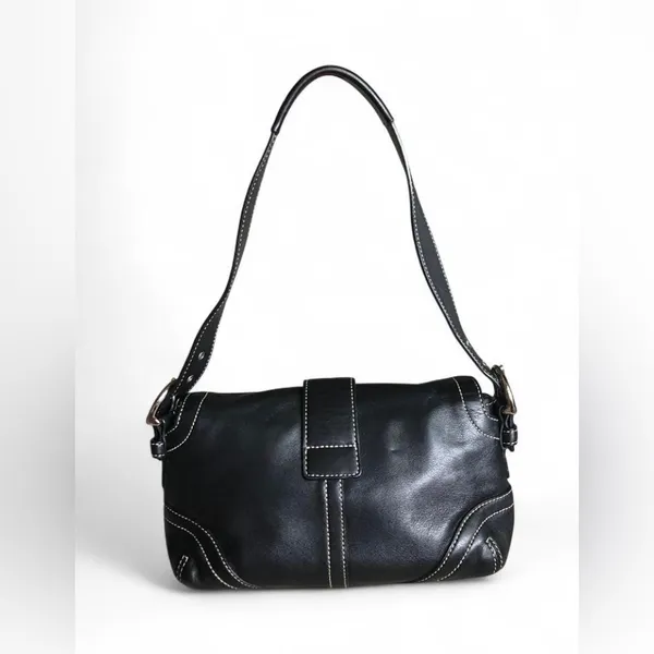 Black Leather Shoulder Bag with Buckle Detail - Image 2
