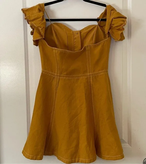 C/Meo Collective Festival Off The Shoulder Linen Dress - Mini - Yellow - Women M - Image 3