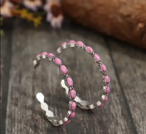 NEW Pink hoop earrings, western aesthetic earrings, pink retro jewelry gift for - Image 3