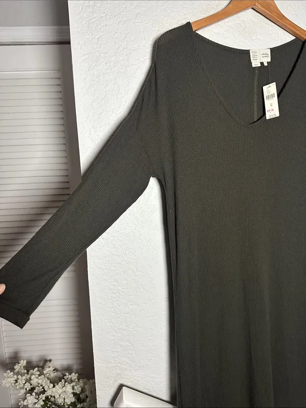 NEW Anthropologie Taylor Ribbed Maxi Dress Saturday Sunday Olive Green Medium - Image 5