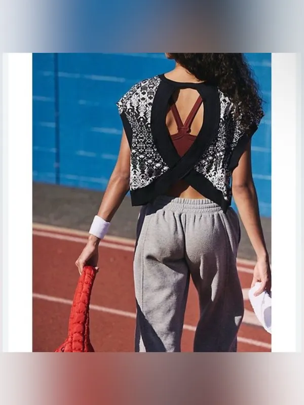 NWT Free People FP Movement My Time Printed Tee - White Black Geo Combo - XL - Image 3