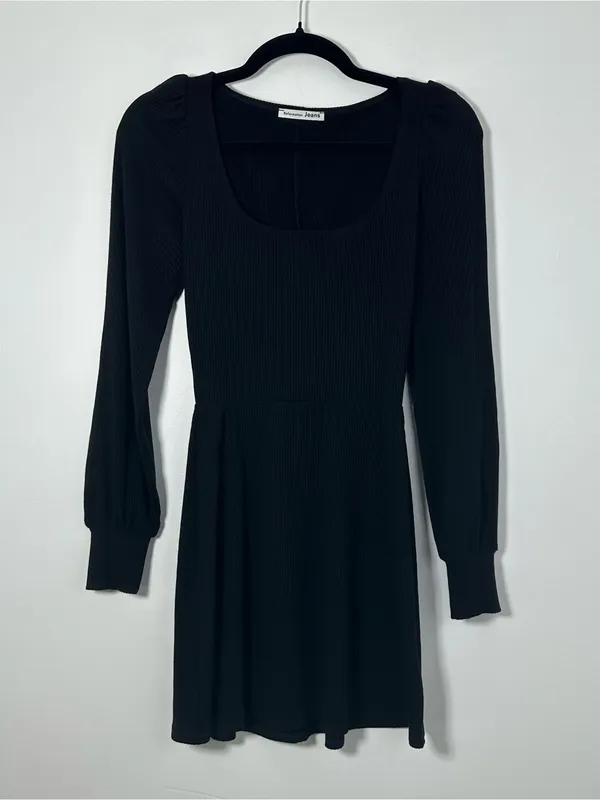 Reformation Jeans Linah Black Ribbed Knit Square Neck Mini Dress XS - Image 3