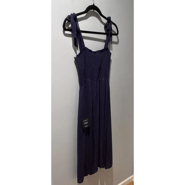 Lulus Navy Smocked Tie Strap Square Neck Sleeveless Midi Dress Medium - Image 5