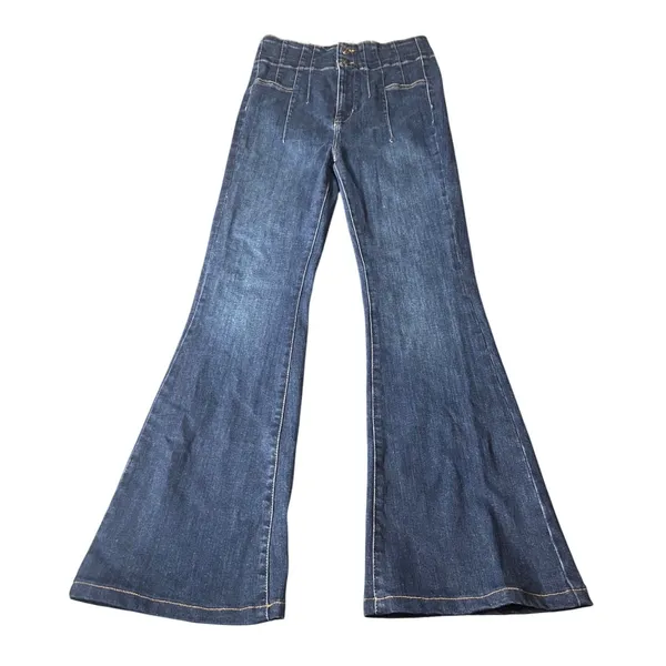 Free People Jayde Flare Jeans 30 High Waist Seamed Denim Boho 70s Style Retro - Image 5