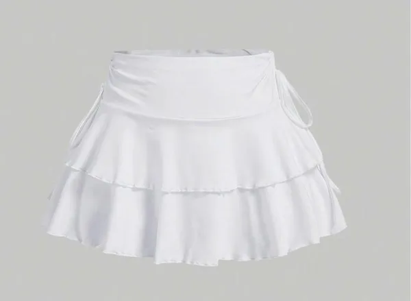 White Ruffle Trimmed Tiered Skirt Size XS - Image 3