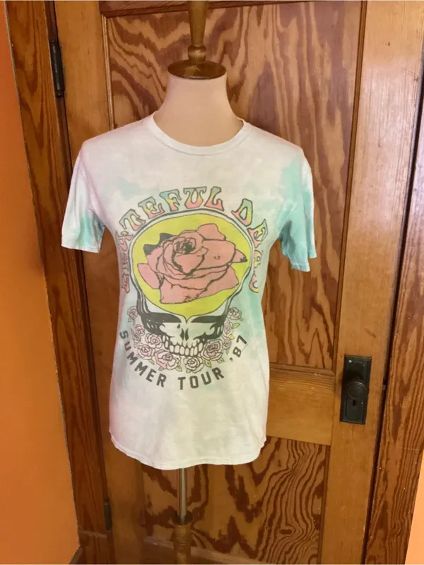 Junk Food Grateful Dead Summer Tour ’87 Tie Dye Graphic Tee XS Pastel Skull Rose - Image 6