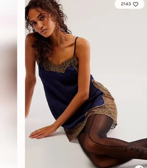 Free People #137- Intimately Aries Rising Lace Mini Slip Dress In Navy NWOT - Image 4
