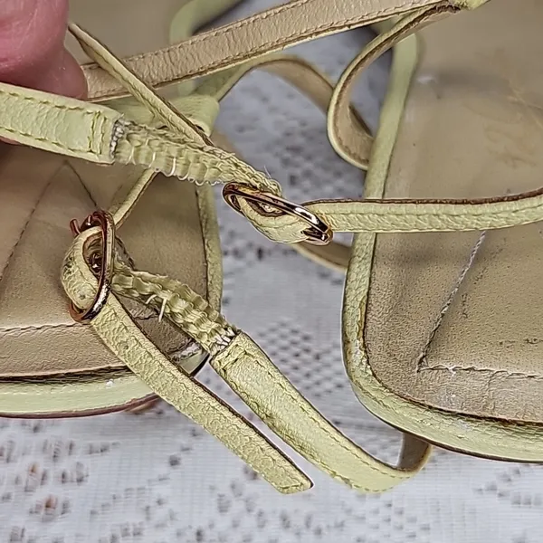 42 Gold yellow leather strappy ankle strap unique rare heel heels sz 8 - Image 9