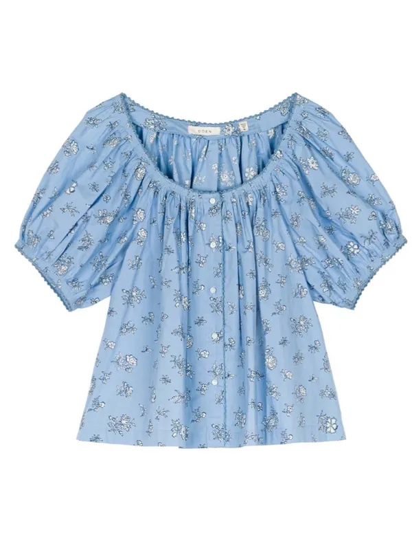 Dôen Tennessee Top Floral Organic Cotton‎ Sky Blue Medium EUC - Image 10