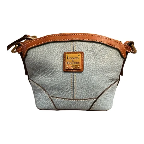 light blue Dooney & Bourke Pebble Grain Mini Domed Crossbody Brown Leather Trim - Image 15