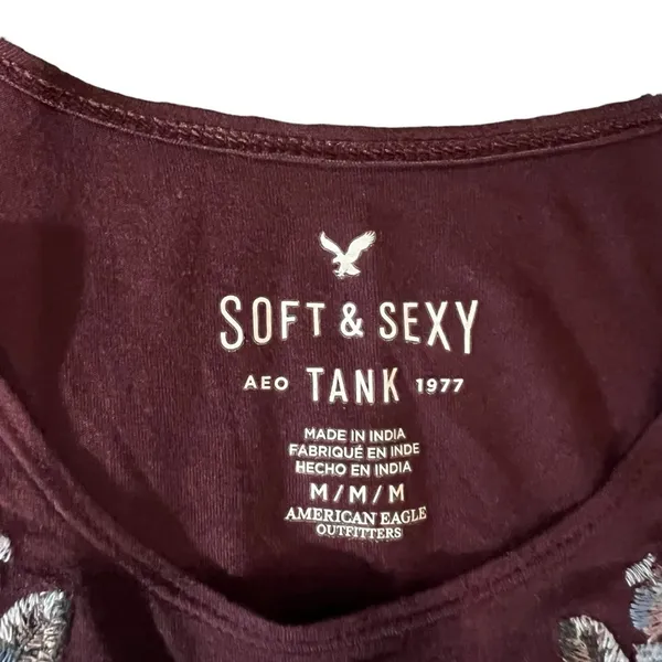 American‎ Eagle Outfitters Tank Top Womens Medium Burgundy Floral Embroidered - Image 4
