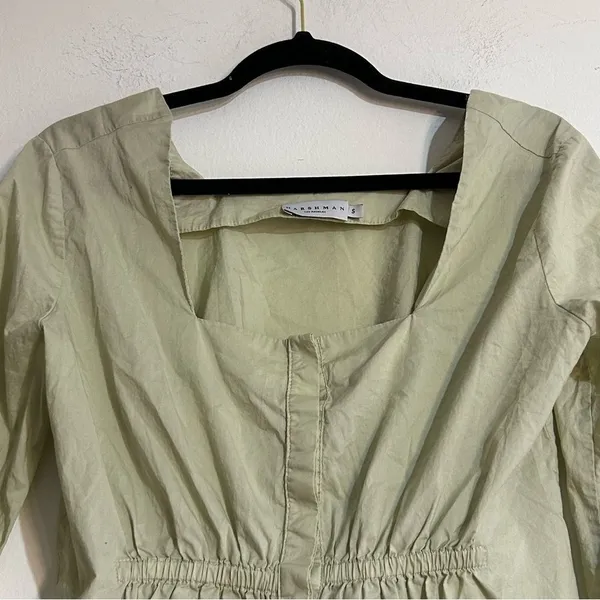 Anthropologie Harshman Puff Sleeve Babydoll Blouse Moss Green Size Small - Image 3