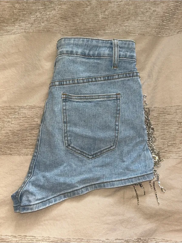 Windsor Light Blue Denim Silver Tassel Shorts - Image 2