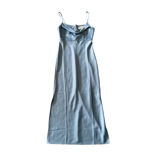 BHLDN Satin Midi Dress Womens 4 Blue NWT Cowl Neck Spaghetti Strap Side Slit‎ - Image 2