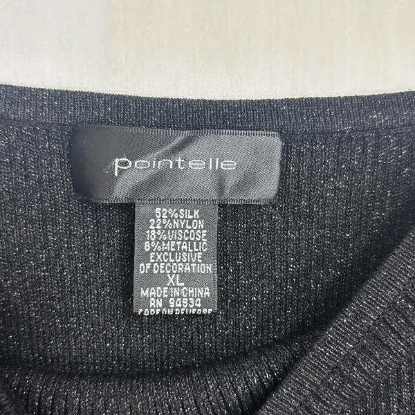 Vtg Pointelle Shimmer Tank‎ Top Womens XL Black Silk-Blend Silver Metallic Studs - Image 5