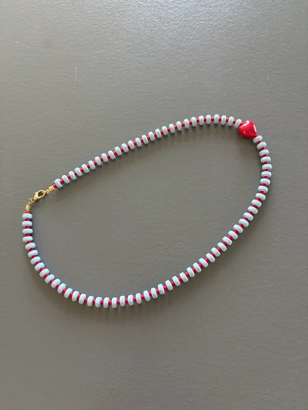 Baby Blue and Red beaded necklace - Image 2
