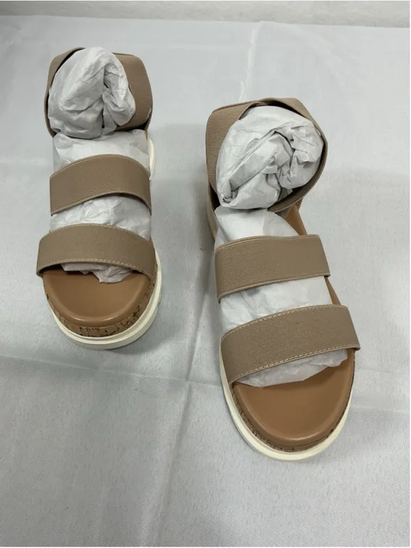 Woman’s New Soda Madyson Slip On Strappy Cork Wedge Sandals Size 9 Wheat - Image 2