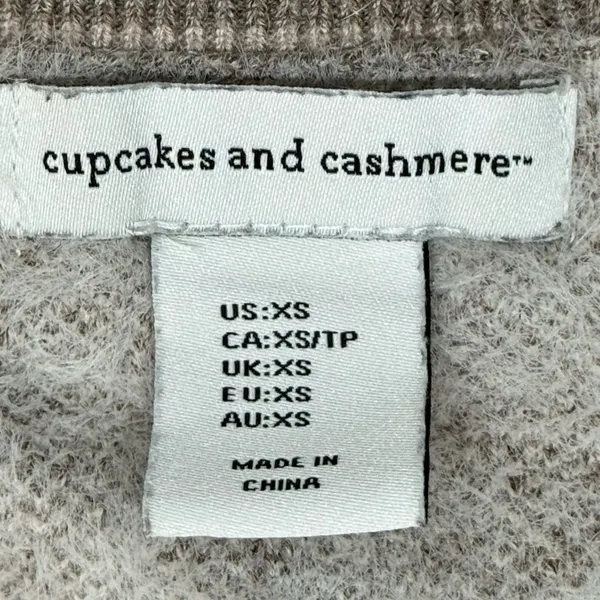 CUPCAKES AND CASHMERE Women’s Knit Buttoned Cardigan Sweater Geometric Tan Sz XS - Image 5