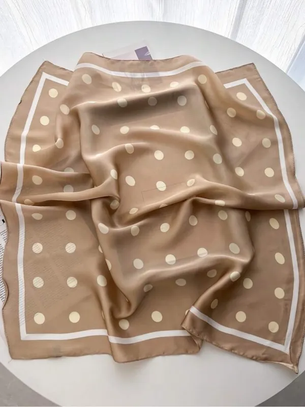 Beige Polka Dot Satin Neck Scarf - Women’s Accessoryp - Image 2