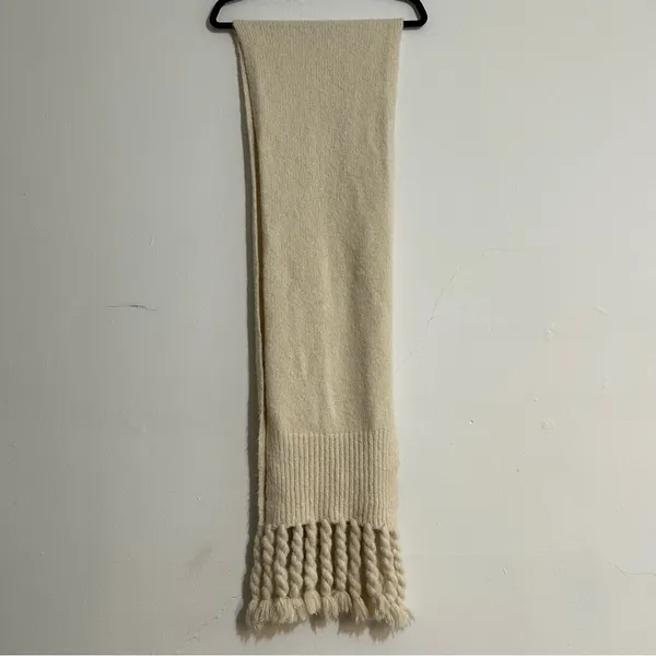 Anthropologie Braided Fringe Scarf Cream Fall Winter Cozy Chic - Image 5