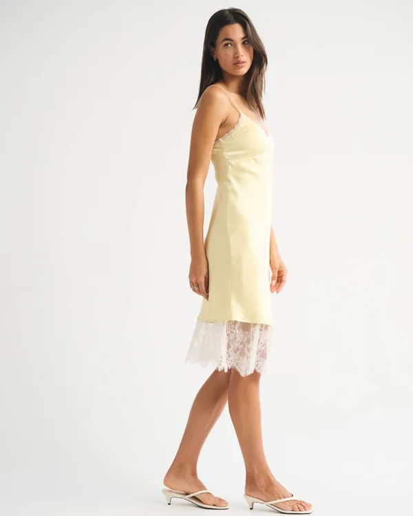 Abercrombie and Fitch Bra Free Lace Trim Midi Slip Dress - Image 4