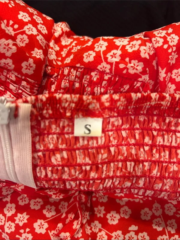 SHEIN Red Mini Floral Tie-Shoulder Sundress - Image 4