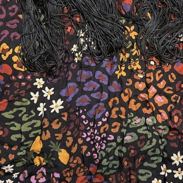 Farm Rio Hippie Boho Y2K Multicolor Floral‎ Midi Skirt W/ Black Fringe - Image 9