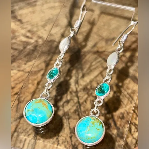 Stabilized Turquoise & Pearl Earrings 2 1/4” - Image 9