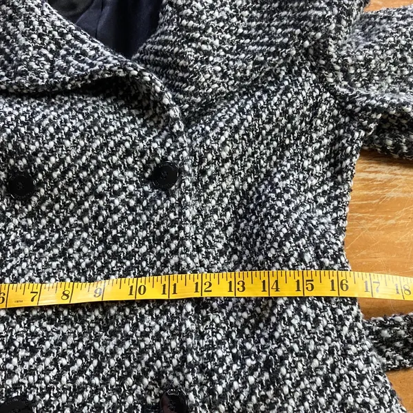 Calvin Klein Women's Black Tweed Wool Double Breasted Pea Coat Size 6 Belted - Image 11