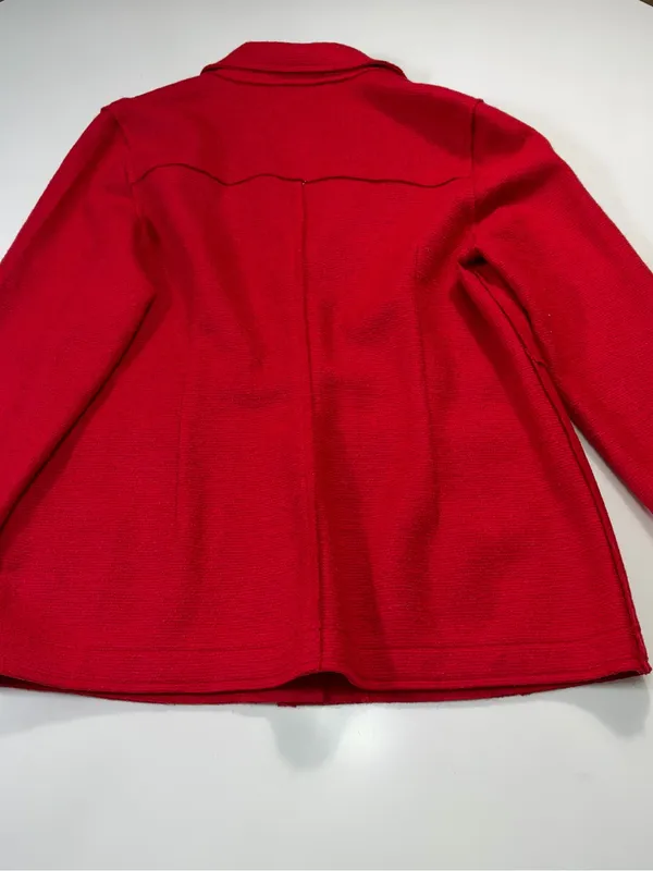 Chico's Wool Blend Red Bouclé Button-Front Pea Coat Size 2 - Image 7