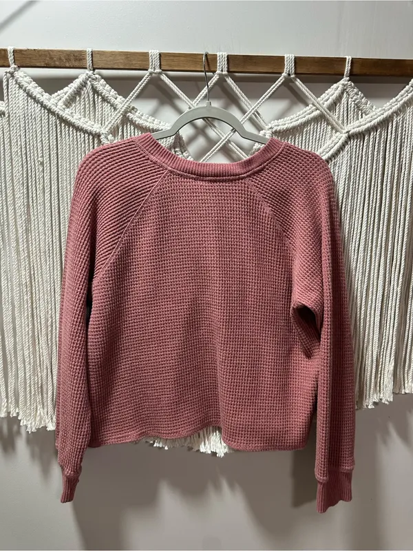 Old Navy Rose Waffle-Knit Henley Sweatshirt - Image 2