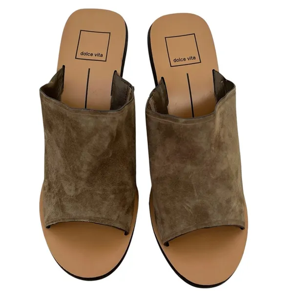 DV by Dolce Vita Alba Olive Suede Open Toe Mules with Jute Woven Heel 9 - Image 4