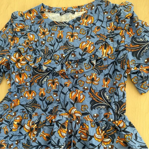 Zara Blue Floral Print Peplum Top - Image 5