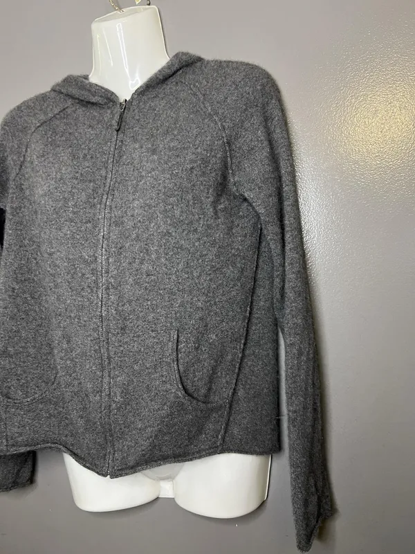 360 Cashmere Sweater Womens Small Gray 100% Hooded Full Zip Star Back Hoodie - Image 4