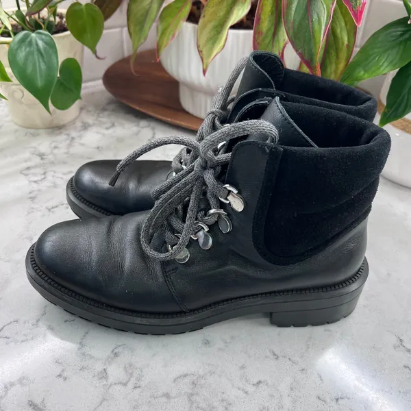 Aquatalia Womens Black Leather Suede Hiker Boots Made in Italy Lug Sole Size 8 - Image 3