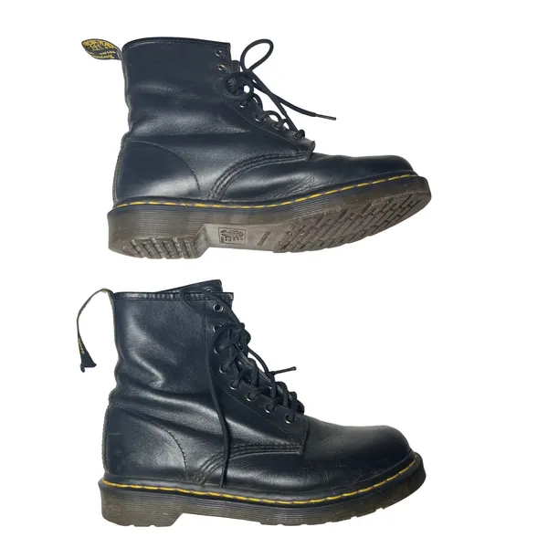 Dr Martens 1460 Combat Boots Black Leather Yellow‎ Stitch Lace Up Women 7 - Image 5