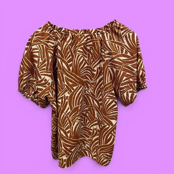 Cute Ann Taylor tropical deep orange flowy beach top pool breezy elastic trim - Image 2