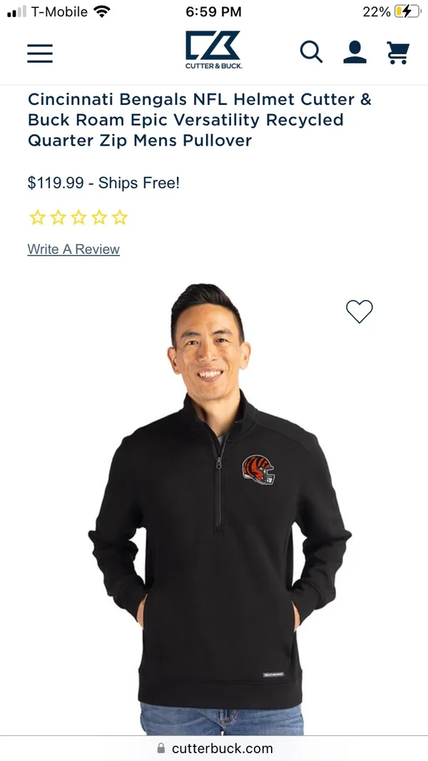 Cincinnati Bengals NFL Helmet Cutter & Buck Roam Epic Black Pullover Quarter Zip - Image 7