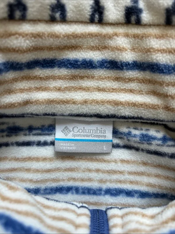 Columbia Cream & Blue Striped Full-Zip Fleece Jacket - Image 2