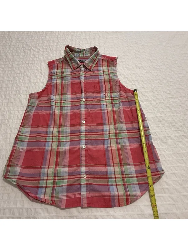 Lauren Ralph Lauren Plaid Multi Color Pajama Button Up Shirt & Shorts Set Medium - Image 8