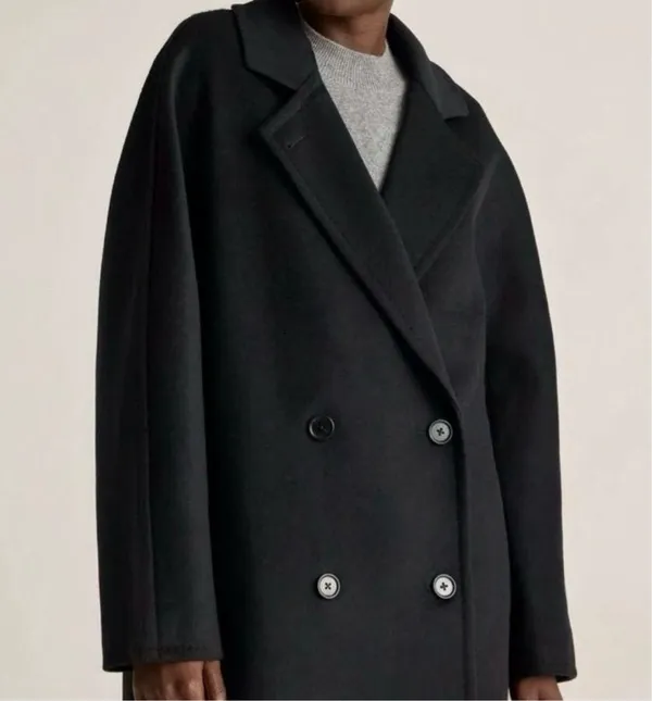 Quince Italian Wool Double-Breasted Slouch Coat Black XS - Image 2