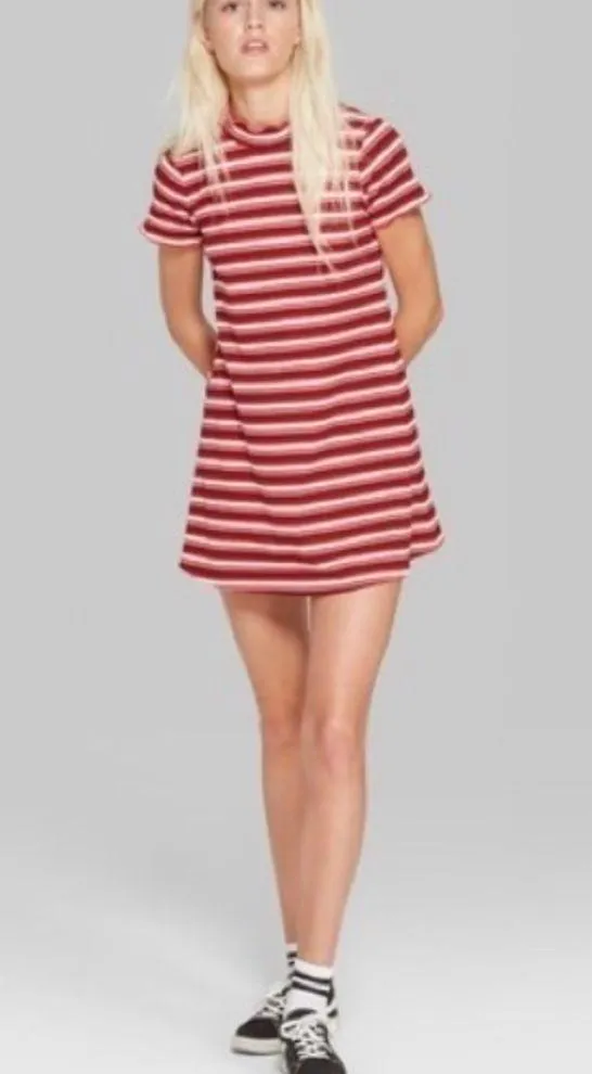 Wild fable red black white striped ruffle too sundress - Image 2