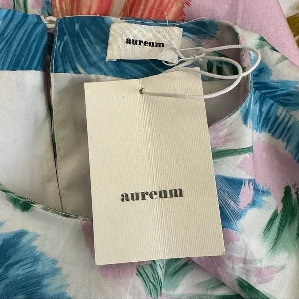 NWT Aureum Floral Puff Sleeve Cropped Blouse Pink Blue Botanical Boho Size M - Image 5
