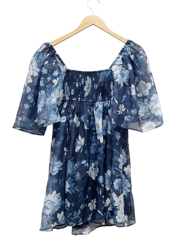 Abercrombie & Fitch Emerson Mini Dress Medium Blue Floral Organza Angel Sleeve - Image 3