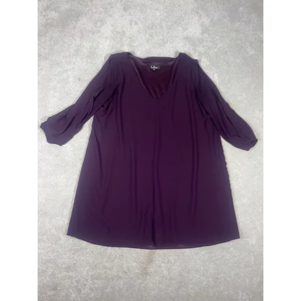 lulus long sleeve knee length dress sheer sleves xl Chiffon Deep Purple - Image 5