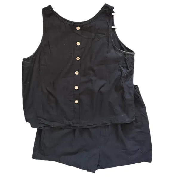 NWT Women Linen 2 Piece Outfit Black Crop Tank Top and Shorts Set Size L - Image 5