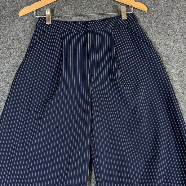 Princess Polly Navy Blue Pinstripe Wide Leg Trousers High Waist Size US 4 - Image 8