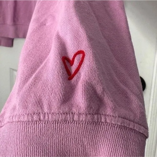 Pilcro Crewneck Sweatshirt Amour/Red Heart Embroidery Pink Sz. Medium Anthro NEW - Image 4