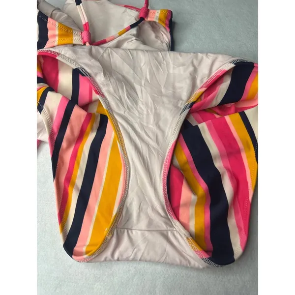 Aerie‎ Women Striped One Piece Swimsuit Multi Color V-Neck Strappy Back Medium - Image 6